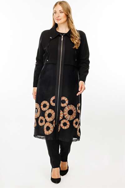 Moda İlgi Modailgi Nakışlı File Detaylı Kap Siyah