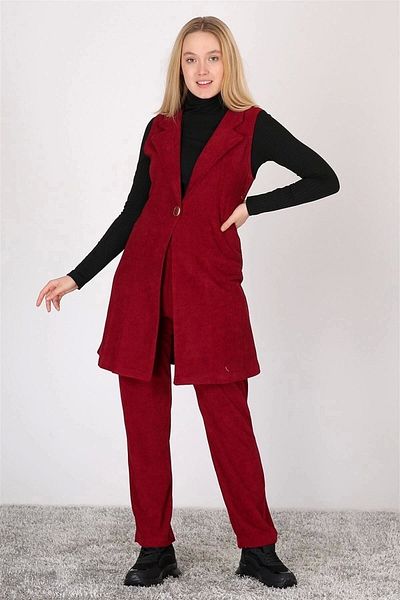 apsen Women's Jacket Collar Button Detailed Corduroy Suit 7008/90