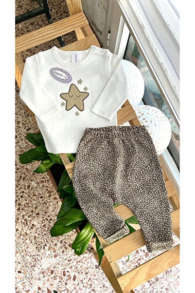 Happy Moon Bebek Giyim Kız Bebek Ikili Takım Uzun Kol Tshirt Şalvar Alt Hediyelik