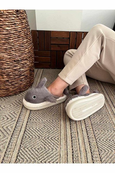 Behtah Kundura Women's Fur Lined Warm Lined Shark Figure House Slippers - Silent Sole
