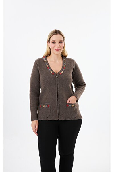 BELİN Belin Fermuarlı Motif İşlemeli Yün Ceket