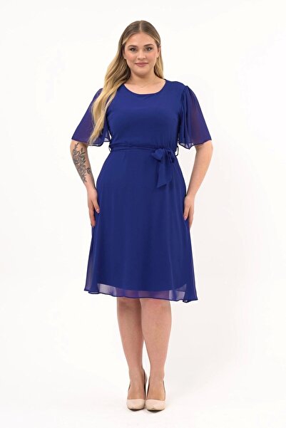 Genel Markalar Apsen Kadın Büyük Beden Melek Kol Midi Boy Şifon Elbise 4257-110