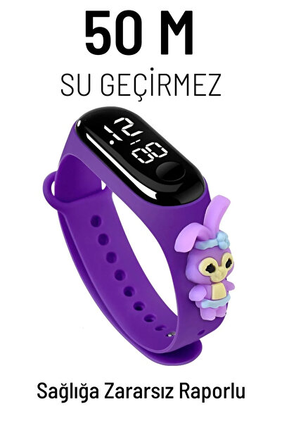 DZC KUZENLER AVM Tavşan Stellalou Figürlü Led Dokunmatik Ekranlı Su Geçirmez Dijital Çocuk Ve Genç Kol Saati (MOR)