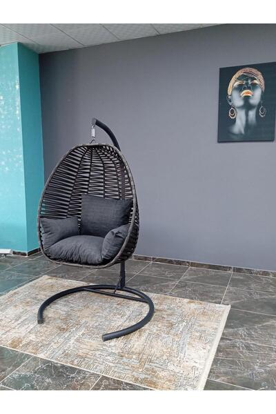 İstanbul Luminea Home Tek Kişilik, İp Örgü, Bahçe, Balkon, Ev Salıncağı, Antrasit