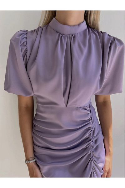 Afiş Butik Rochie drapată cu mânecă scurtă din satin