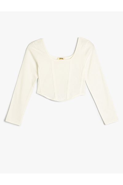 Koton Cotton Long Sleeve - Stitching Detailed Crew Neck T-Shirt