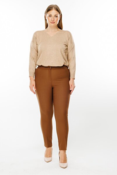Moda İlgi Modailgi Yan Cep Dar Paça Pantolon Taba