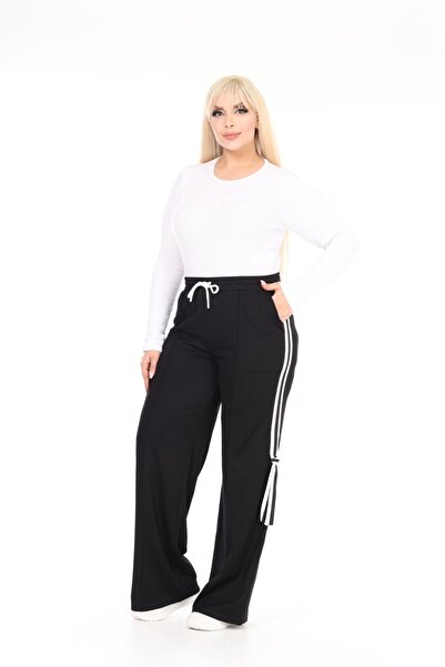Esina Steel Fabric Wide Leg Sweatpants White Striped