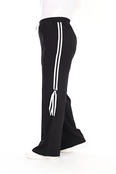 Esina Steel Fabric Wide Leg Sweatpants White Striped