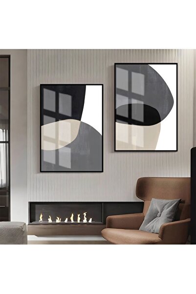 Harikabirev HARİKABİREV | GREY-CREAM - COMBINATIE ABSTRACTĂ NEGRĂ 1 | TABLO D...