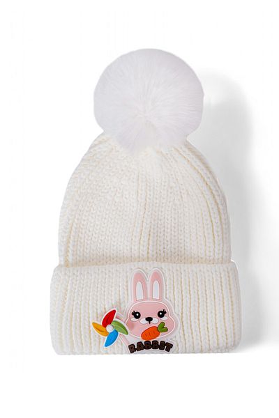 Eke Tekstil Girl's Pompom Folded Rabbit Rabbit Embroidered Beret