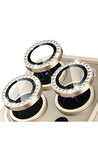 halkhouse İPhone 16 Pro Max Uyumlu Kamera Lens Koruyucu Pırlanta Taşlı Temperli Cam Cl06