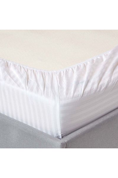 GİNETEKS Cotton Satin White Striped Single Elastic Bed Sheet - 100x200 Padded HOtel Type