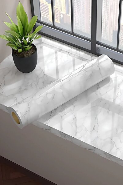 Hombak Χαρτί επικάλυψης White Marble Look 5 μέτρων Αυτοκόλλητο Πάγκος Κουζίνα...