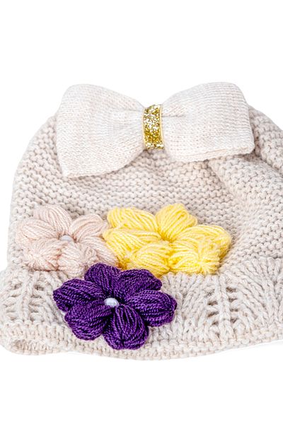 Eke Tekstil Girl's Bow Folded Flower Embroidered Beret