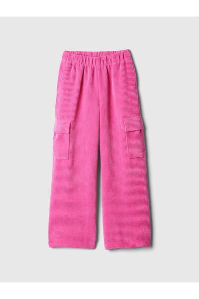 GAP Kız Çocuk Pembe Wide-Leg Kadife Pull-On Kargo Pantolon