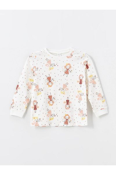 LC Waikiki Lcw Baby Printed Crew Neck Long Sleeve Printed Baby Girl Pajamas Set
