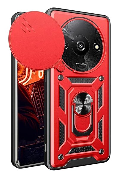 Nevarium Xiaomi Redmi A3 4G ile Uyumlu Kılıf Pars Lens Sürgülü Yüzüklü Standl...
