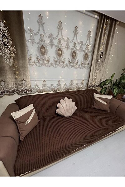 Tekstilsa Нова модна кафява гъбена покривка за диван с райе - 210*170 см 1бр