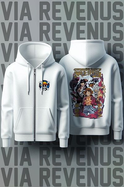 Vordevia One Piece Front and Back Printed Unisex Zippered Hooded White Sweatshirt Cardigan