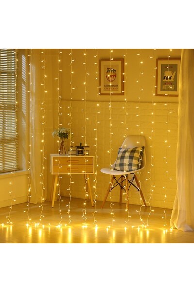 FUTAX 8 Fonksiyonlu 200 Led 10 Saçak Şerit Led 2x2 Perde İp Led (Gün Işığı) (5690)