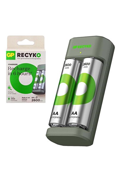 GP Recyko Pil Şarj Aleti 2li Aa 2xaa 2600 Mah Pil Hediye