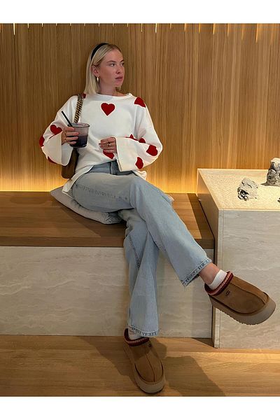 Bengi Clothing Pulover de damă cu broderie inimă cu decupaj supradimensionat