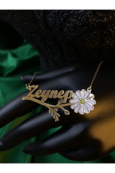 vogutima jewelery&silver by timuçin mavili Kadın Gümüş Kolye - Zeynep Yazılı Isim Ve Papatya Içinde Isim • Işıklı Kutuda Sevgiliye • Eşe
