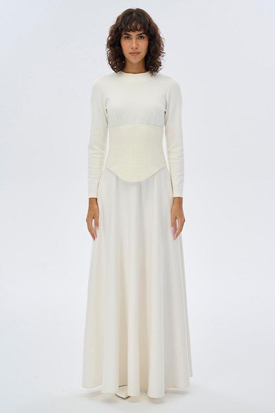 miha Hicran Önal Ecru Color Corset Detailed Dress