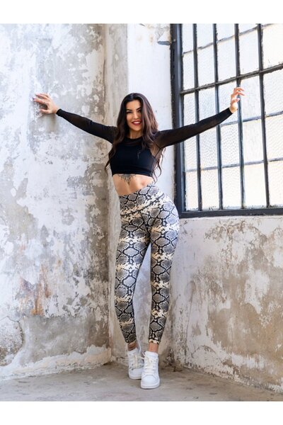 lismina Yılan Derisi Desenli Ekstra Yüksek Bel Toparlayıcı Spor Tayt