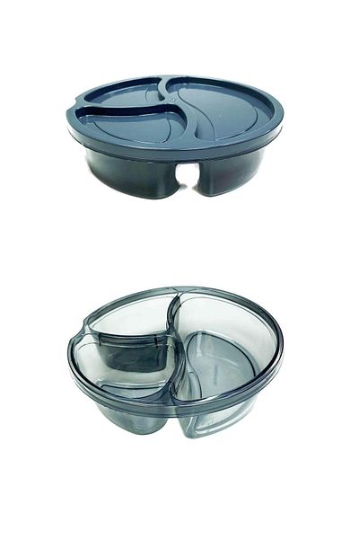 Rasanet Diet Storage Container 3 Compartments Practical Round Nutrition Breakfast Container Dark Gray