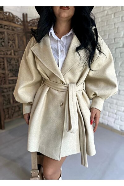 moneta boutique Palton de damă, cu mâneci cu balon, cu curea