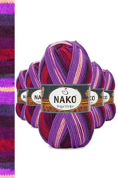 NAKO 5 Pieces Vega Stripe Premium Acrylic Hand Knitting Yarn Wool No: 82412