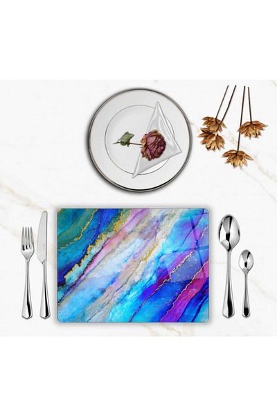 BD DİGİTAL Special Design Glass Printed Marble Patterned Glass Plate Set 2 Pieces