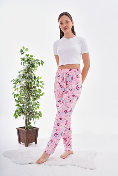 Arvin Pijama Kadın Viskon Pembe Çiçek Baskılı Pijama Altı