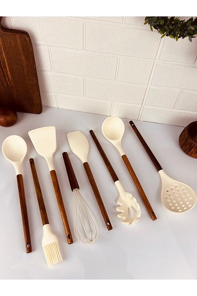 Mirilliahome Silicone Kitchenware with Acacia Handle, Serving Set