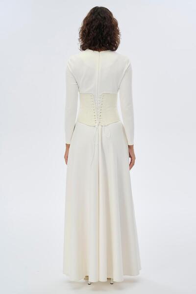miha Hicran Önal Ecru Color Corset Detailed Dress