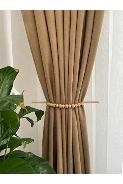 Toksuzdesign Ahşap Boncuklu Fon Perde Tutucu,bohem Kanat Aparatı,bohem Tarz Oda Aksesuarı