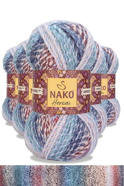 NAKO 5 Pieces Hercai Marbled Cardigan Sweater Scarf Beanie Hand Knitting Yarn Wool 28132