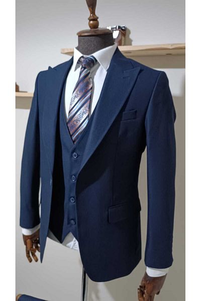 Querinca Navy Blue Vest Suit (Collar Decoration and Tie Gift)