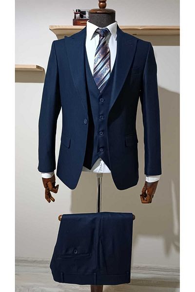 Querinca Navy Blue Vest Suit (Collar Decoration and Tie Gift)