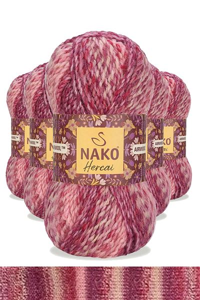 NAKO Hercai 5 Pieces Marbled Cardigan and Sweater Set - Beanie Hand Knitting Yarn Wool 7318