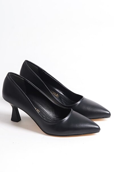 Ayakkabı Podyumum " STİLETTO " Siyah Cilt 5 cm Kadeh Ökçe Sivri Burun Kapalı ...