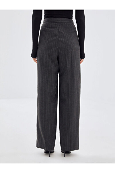 LC Waikiki Anthracite Standard Fit Striped Women's Trousers
