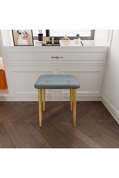 WOOVEN DESIGN Keten Kumaş Gürgen Ahşap Ayaklı,puf Tabure Makyaj Masası Sandal...