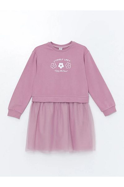 LC Waikiki Lcw Kids Matte Lilac Crew Neck Girl's Dress