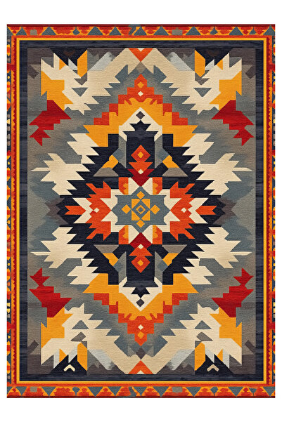 kilim home Mars 204 Çok Renkli Gri Otantik Etnik Desen Kaymaz ve Dokuma Taban...