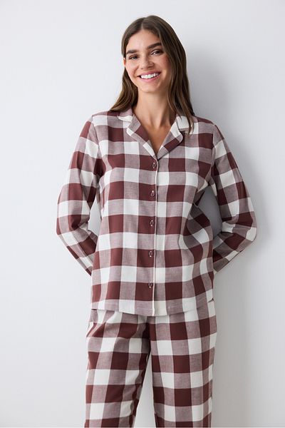Penti Bavlnená hnedá Gingham hnedá košeľa Pyžamová súprava