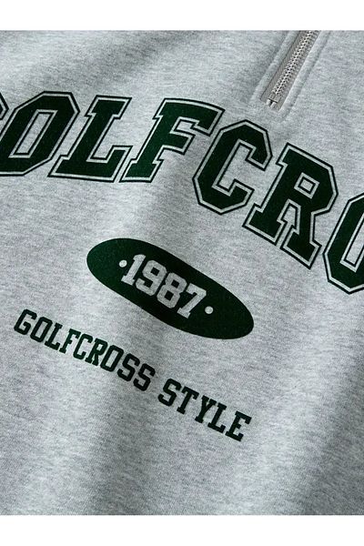 AEMİ Μαύρο Golfcross Printed Unisex Oversize Φούτερ Hoodie - Μισό φερμουάρ