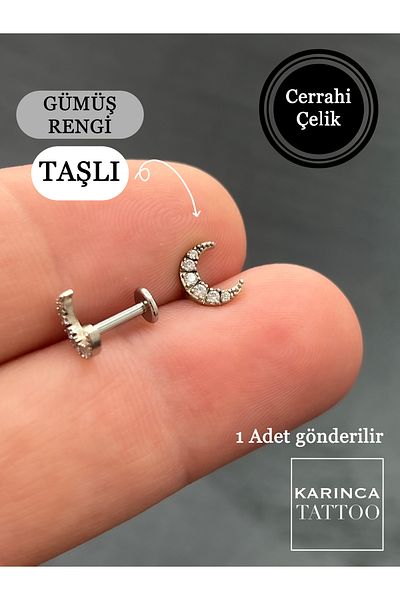 Karınca Piercing Moon Stone Flat Conch Forward Helix - Cartilage Nostril Nose Tragus Piercing
